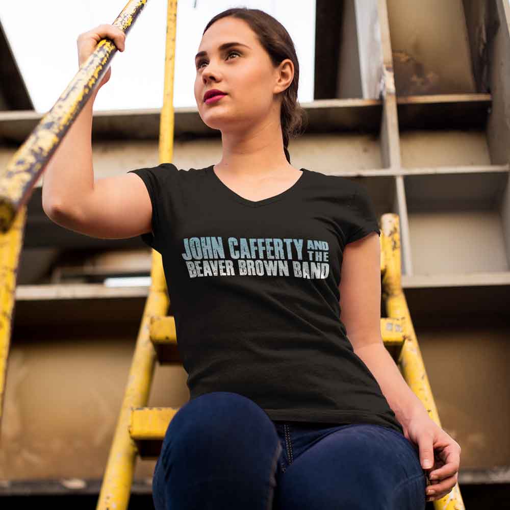 Classic Logo Ladies Black V-Neck T-Shirt