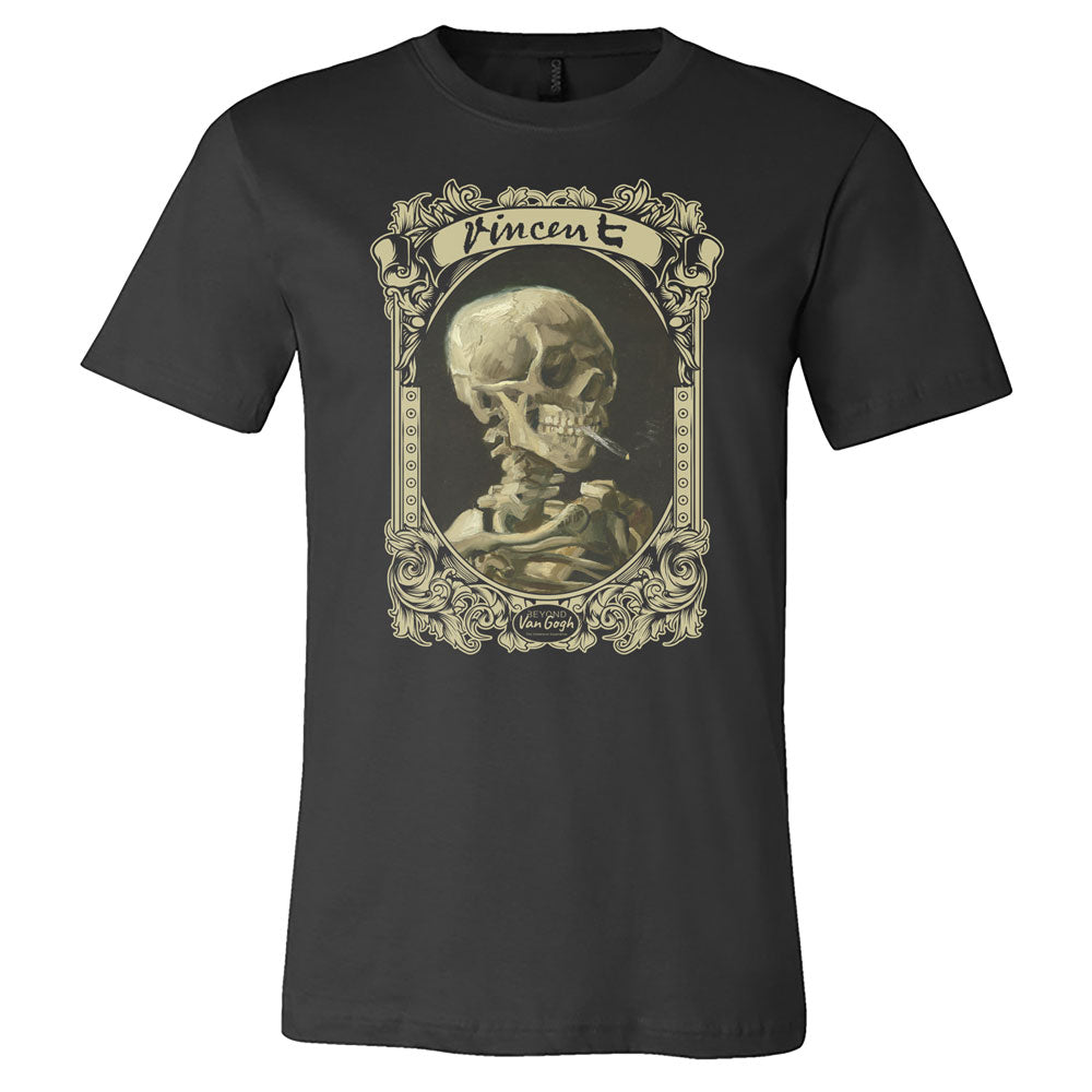 Skull of a Skeleton with Burning Cigarette Unisex T-Shirt - Black