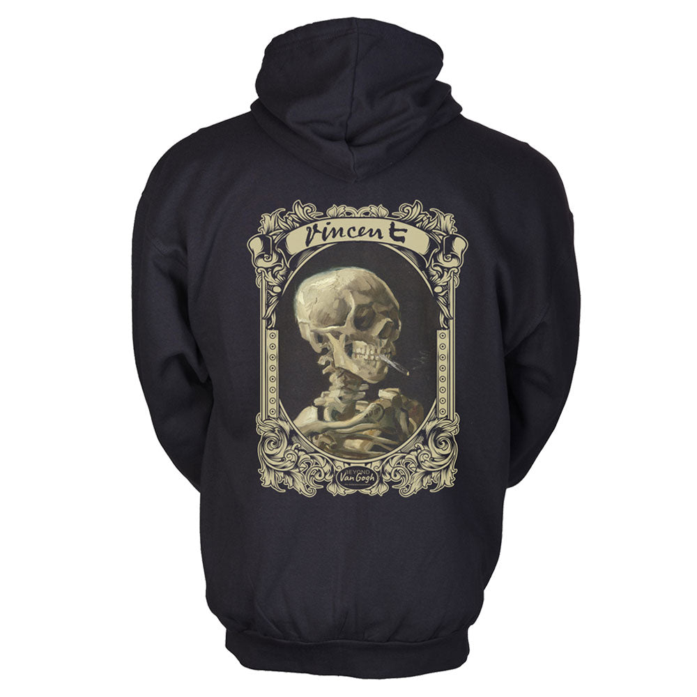 Skull of a Skeleton with Burning Cigarette Zip Hoodie - Black